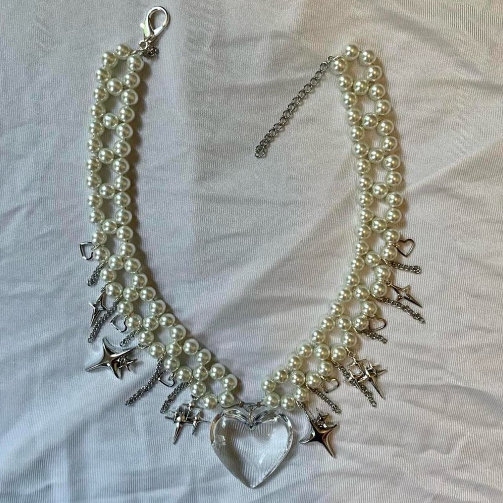 Custom Pearl and Silver Charm Choker Necklace